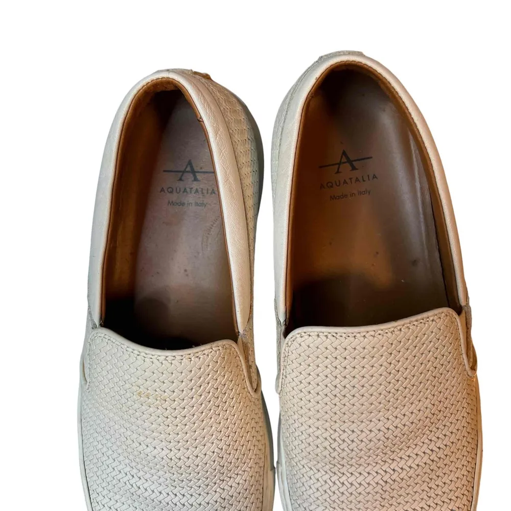 Aquatalia White Woven Leather Slip-On Alisha Sneakers Women Size 8 Made in Italy - Image 3