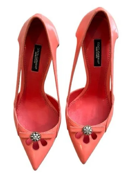 Dolce & Gabbana coral pink pointed jeweled stiletto pumps size 37.5 authentic - Image 1