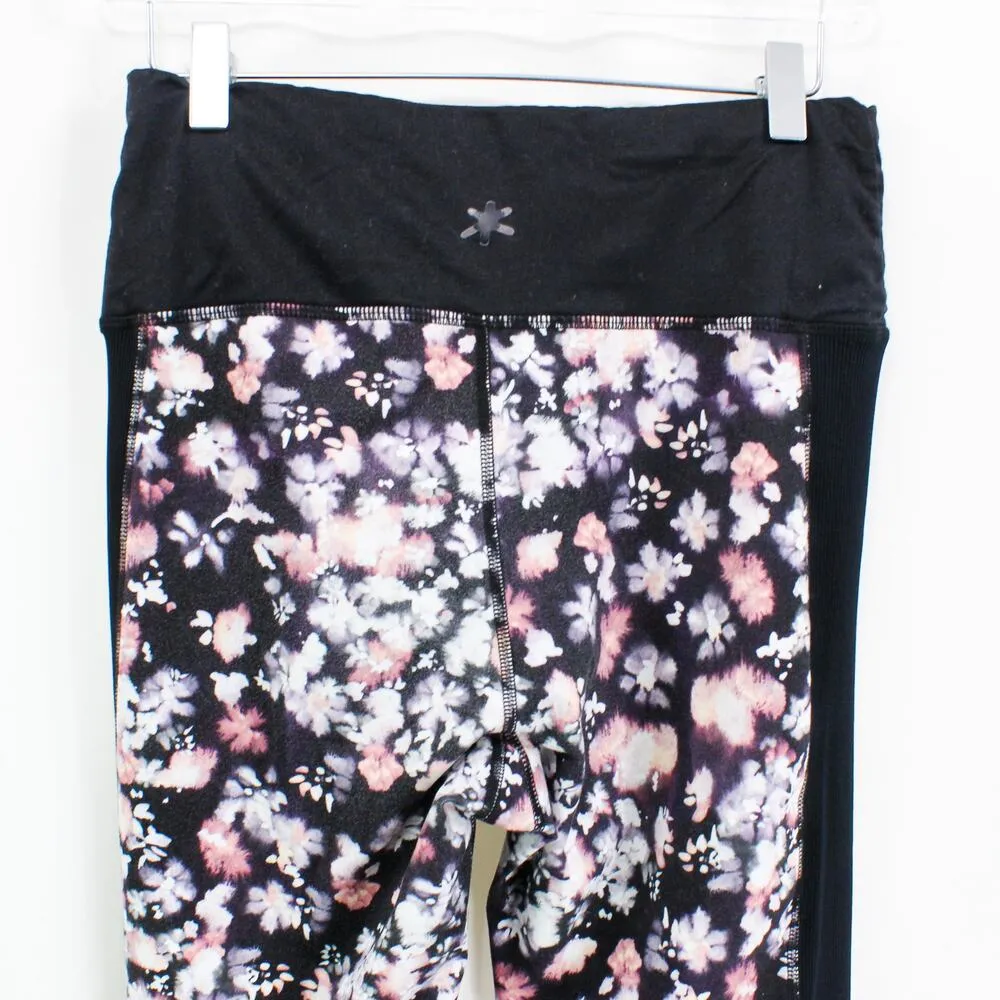 SPLENDID Black Pink Watercolor Floral High Waist Active Leggings - Image 6