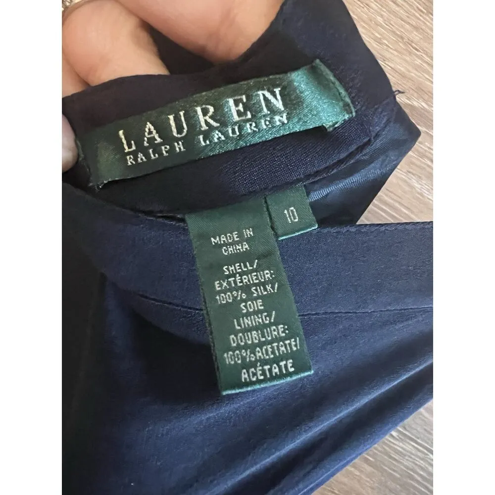 Ralph Lauren 100% Silk Maxi Skirt Size 10 Navy Blue Classic Timeless Capsule - Image 5