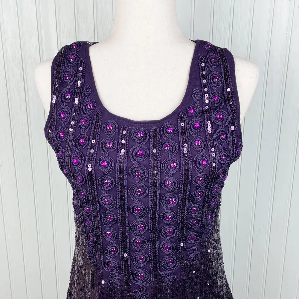 NEW Manzhili Purple Embroidered Sequin Jeweled Party Mini Dress Sleeveless Size M - Image 3