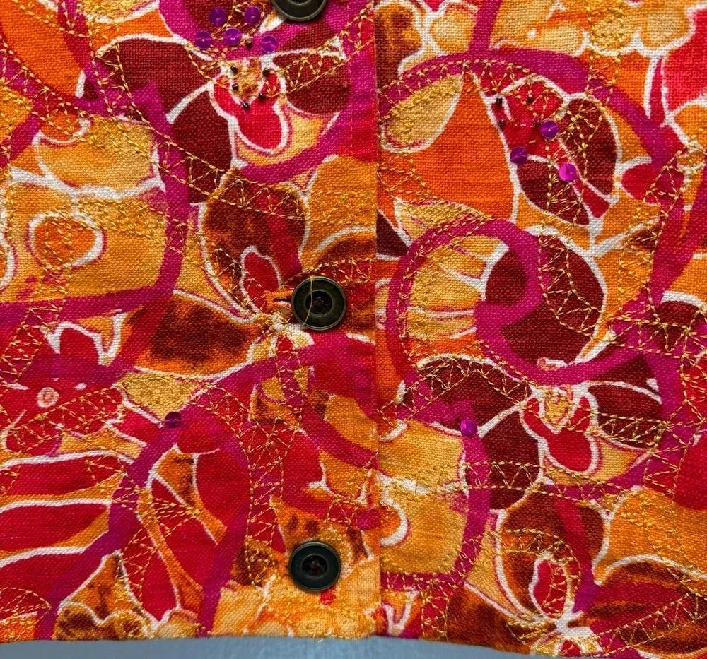 Coldwater Creek Groovy Floral Embroidered w Sequins & Beads Button Front Jacket - Image 14