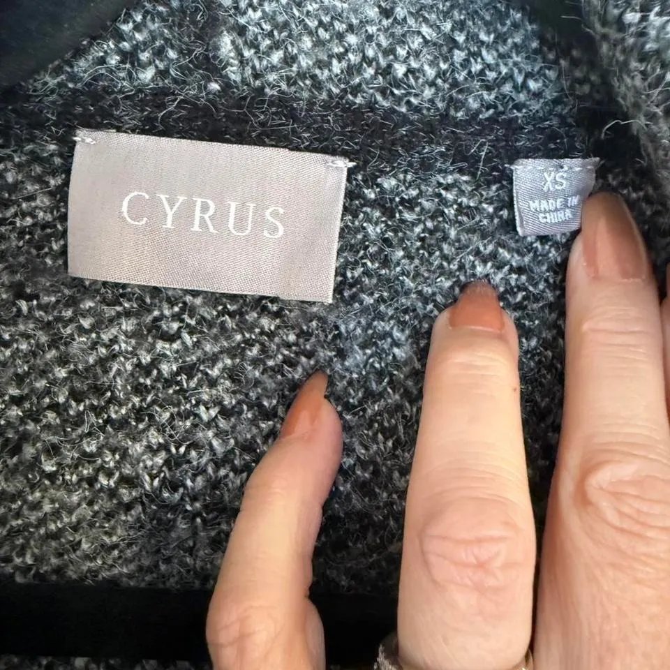 CYRUS Women's Striped Hooded Cardigan Sweater XS Black Grey Open Front Pockets - Image 5