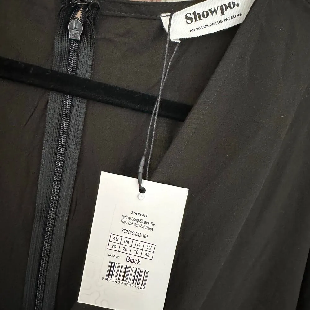 NWT Showpo Tyricia Tie Front Cut Out Midi Dress Women's Black Size 16 - Image 6