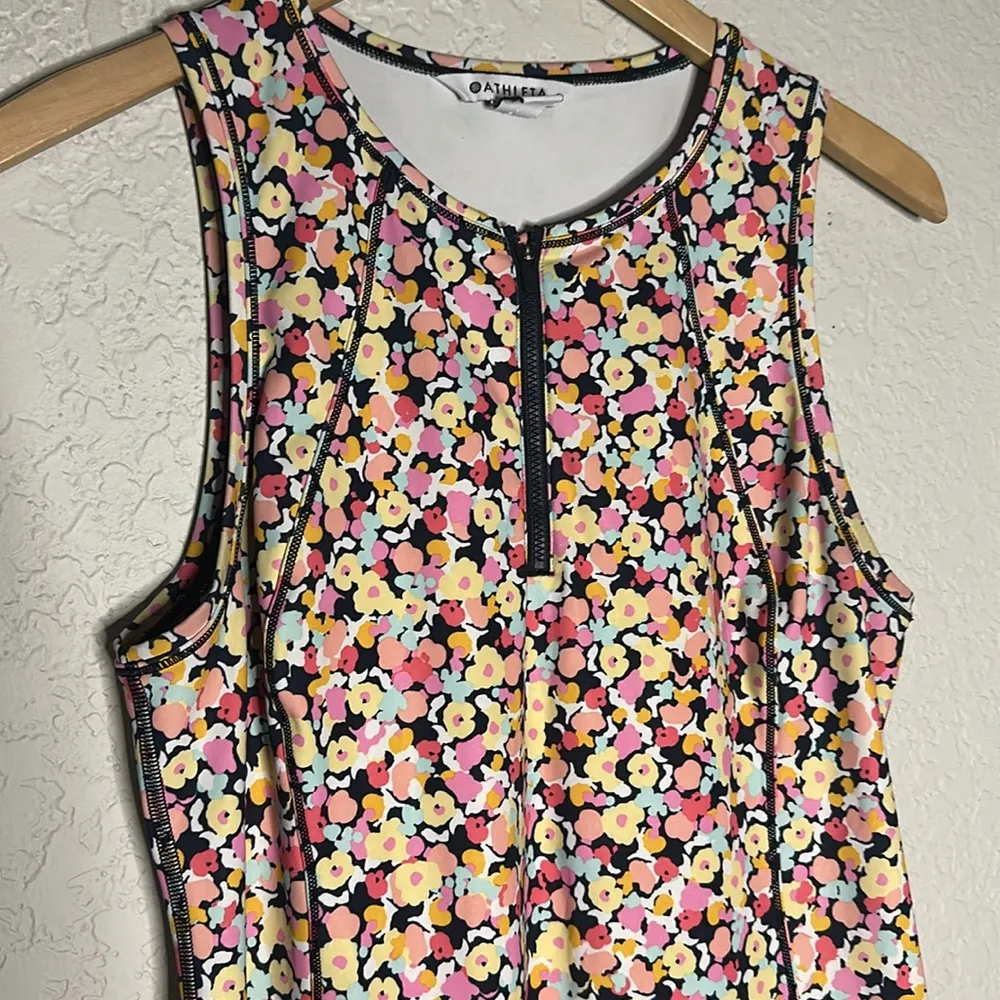 Athleta Ace Tennis Dress Floral 1/4 Zip Mesh Ball Pocket Sporty Prep Preppy - Image 5