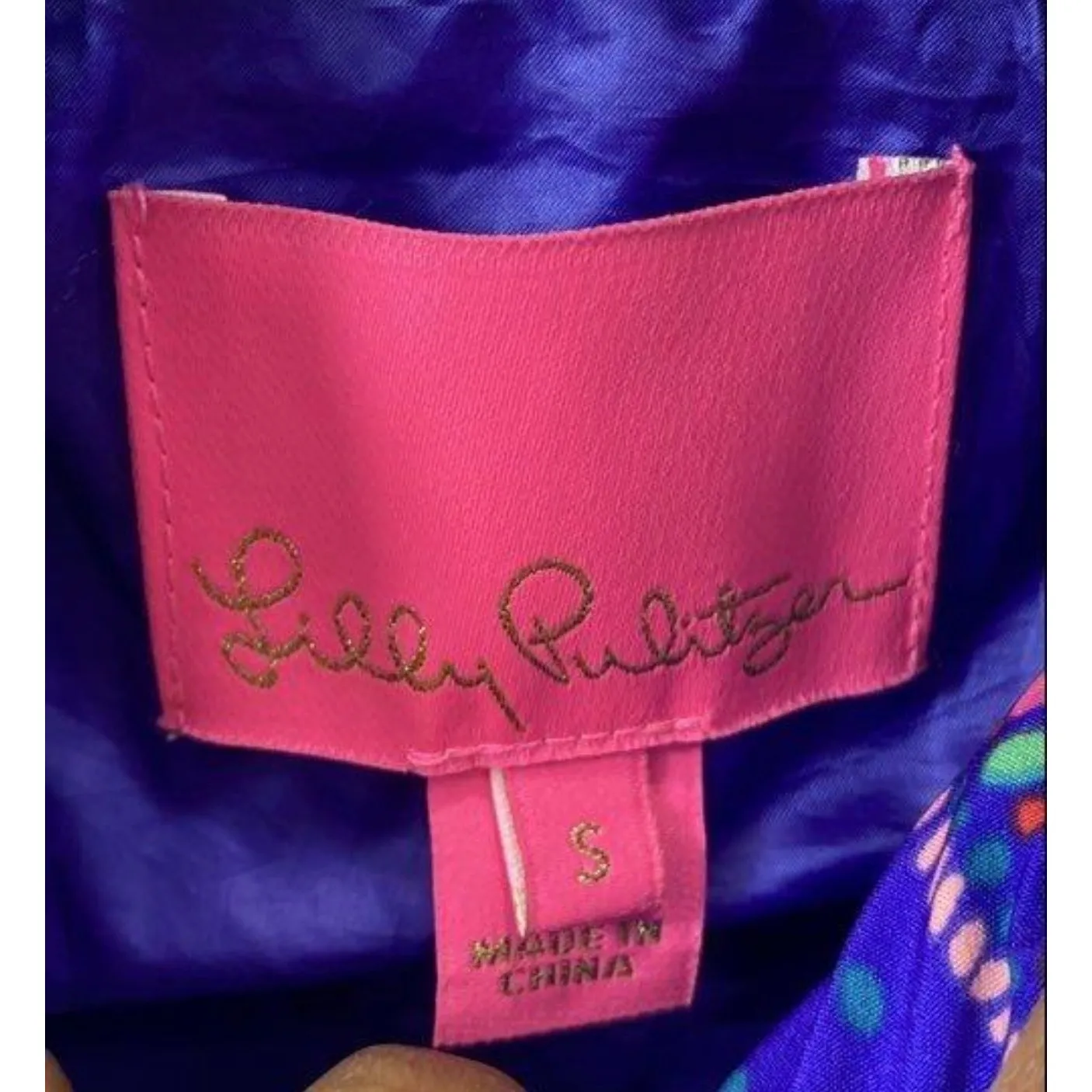 Lilly Pulitzer Noella Puffer Vest Royal Blue Pink Zip Up Women's Size Small - Image 3