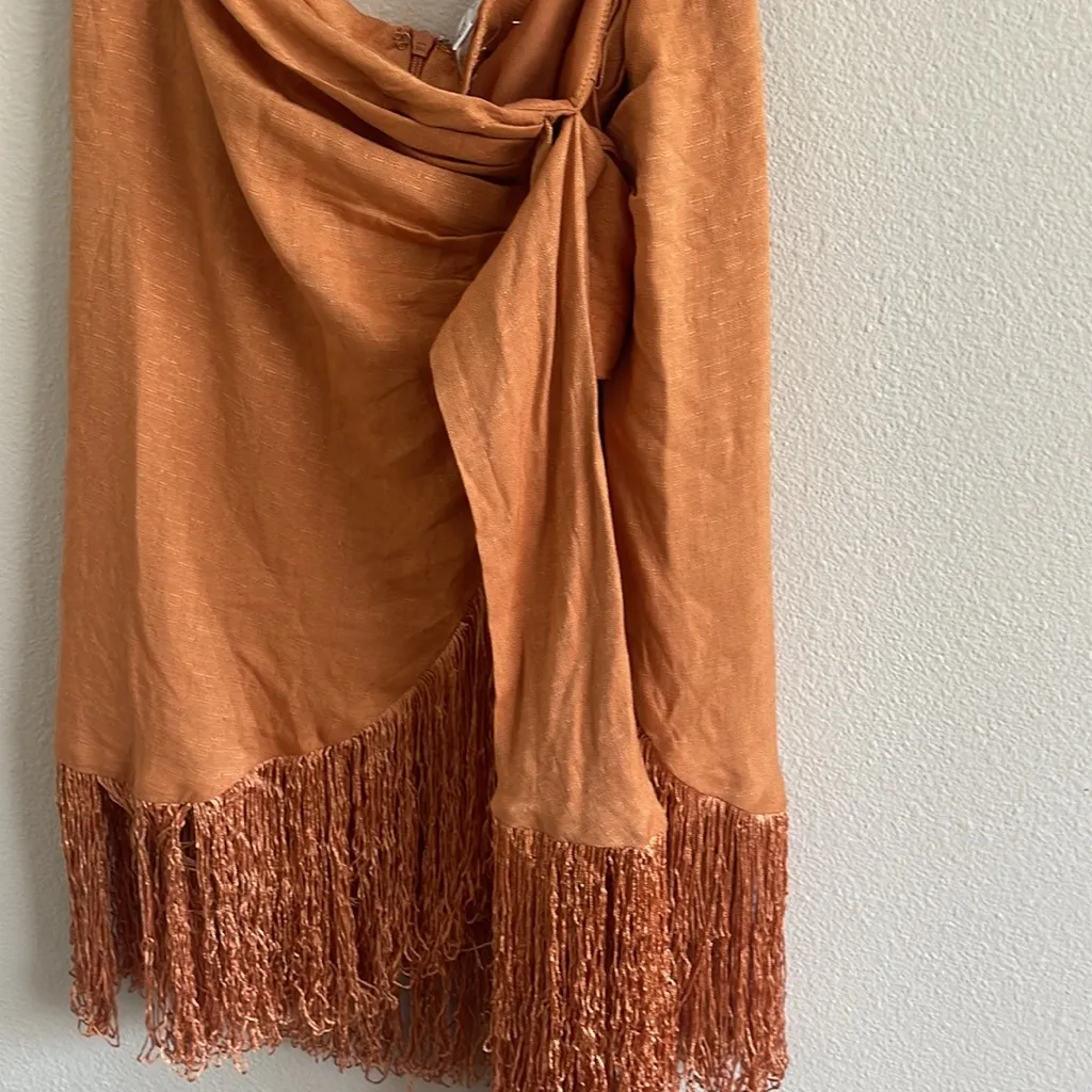 Fringed Orange Wrap Skirt Size S - Image 7