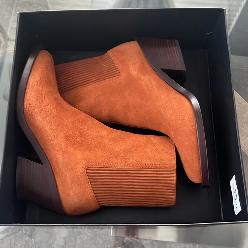 COACH Prestyn Ankle Booties Burnished Amber, Leather Suede Size 9 NEW w/o Box - Image 6