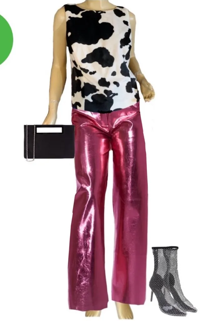 KAREN KANE Y2K WHITE & BLACK FAUX FUR COW PRINT BLOUSE TOP (10) - Image 2