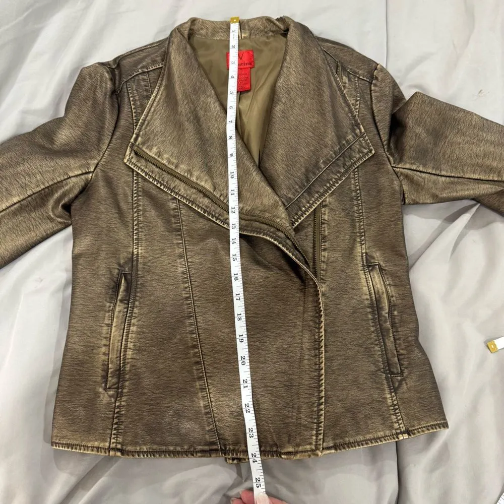 V Cristina Faux Leather Bronze Gold Jacket Medium‎ - Image 5