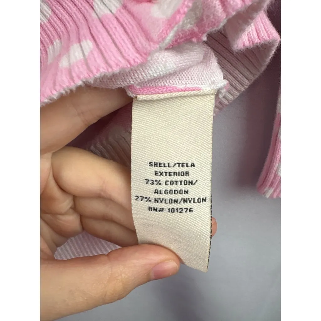 Eci New York Pink & White Polka Dot Cardigan Sweater Womens S 3/4 Sleeves V - Image 4