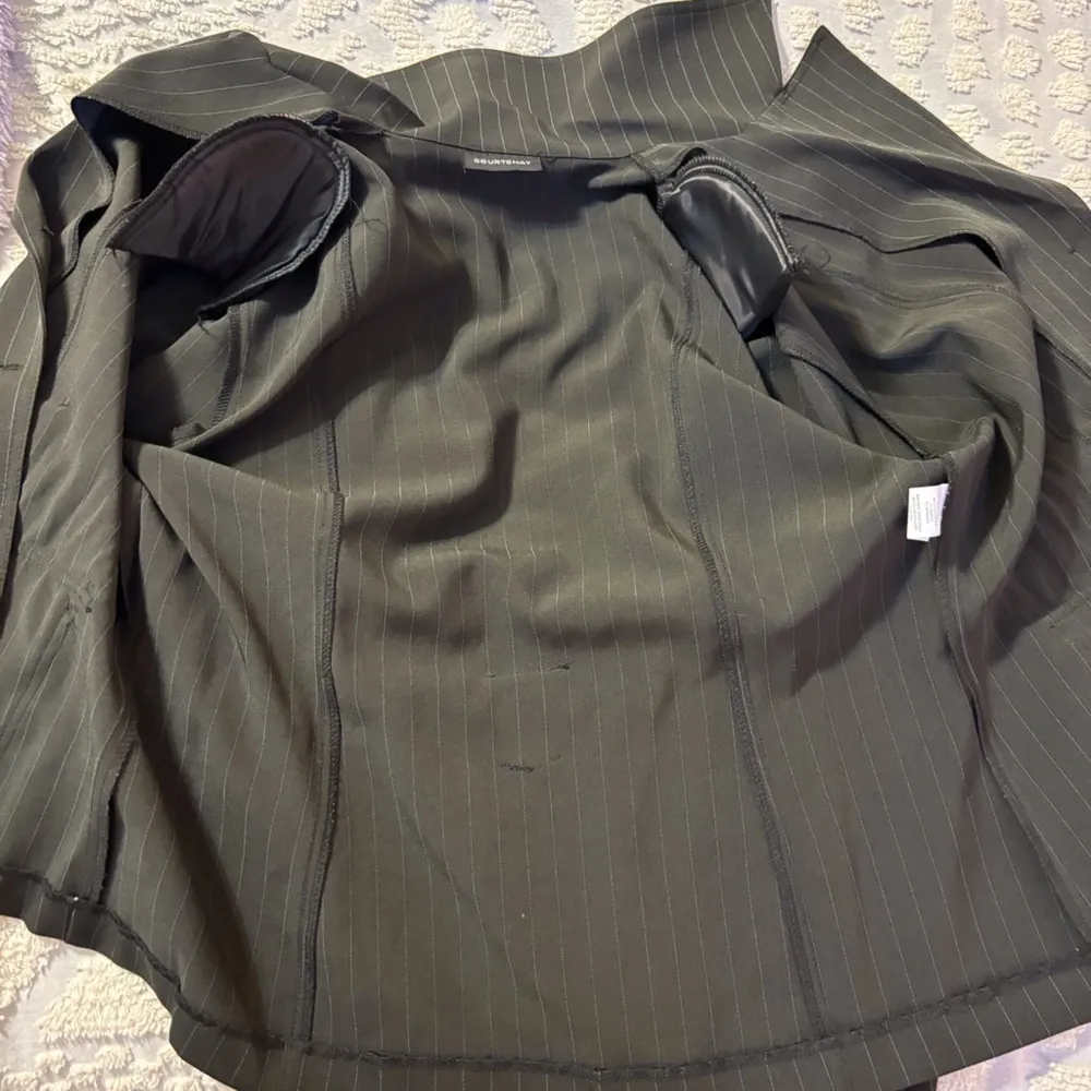 NWT Black Pin Striped Blazer Shirt Turquoise Stripe By Courtenay Size 12 - Image 8