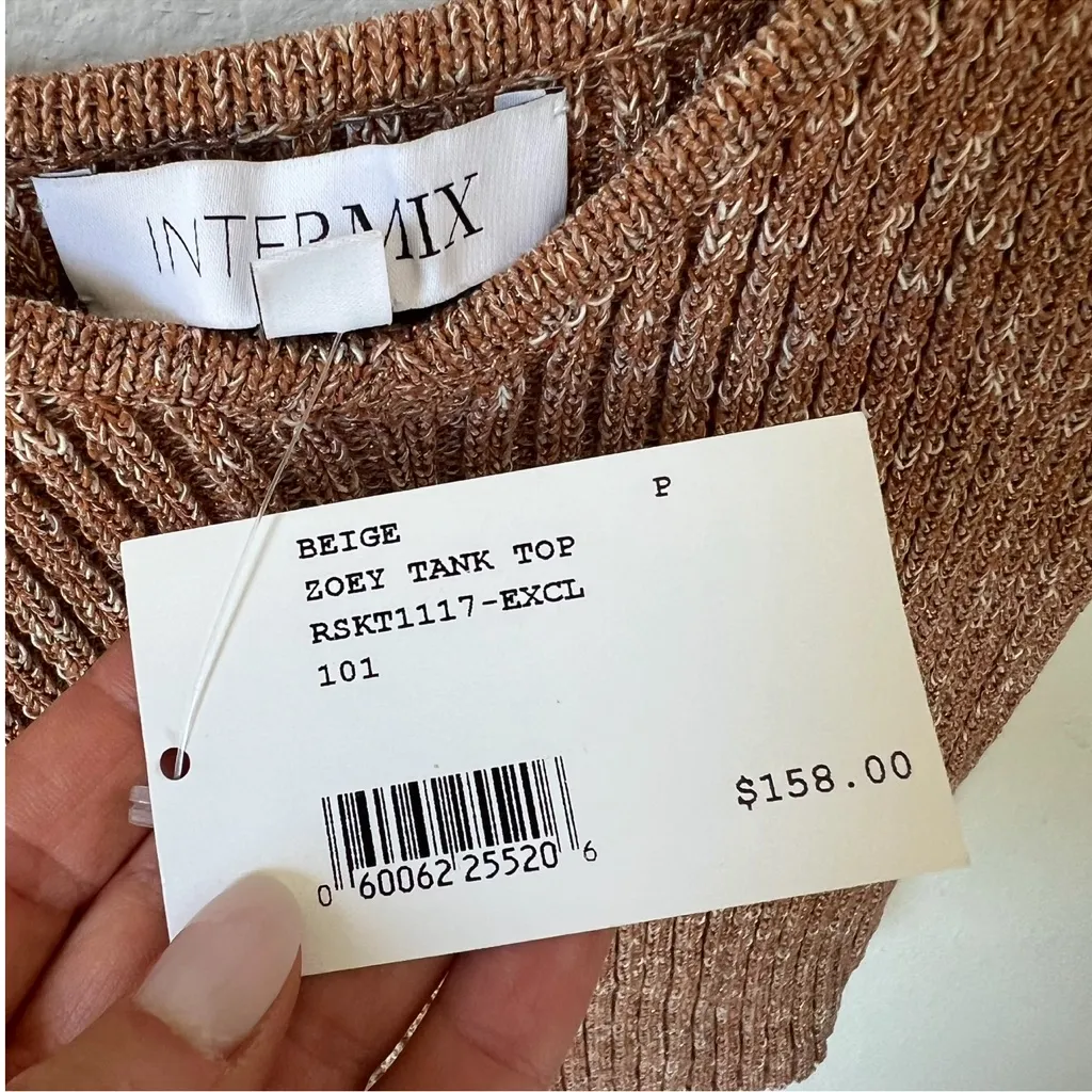NWT INTERMIX Zoey Metallic Rib Knit Tank Top in Beige - Image 6