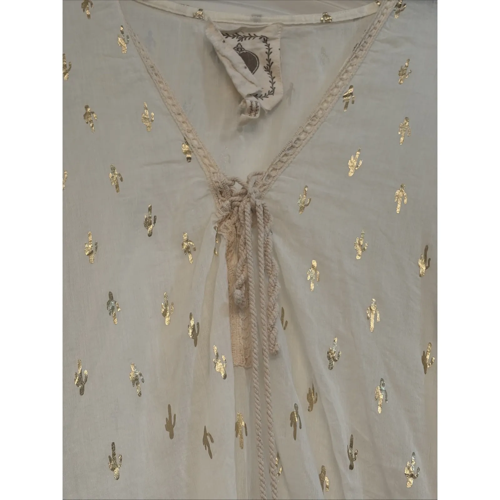 Z&L Swim Tassel Cactus Cream Swim‎ Suit Coverup V Neck Large - Image 8