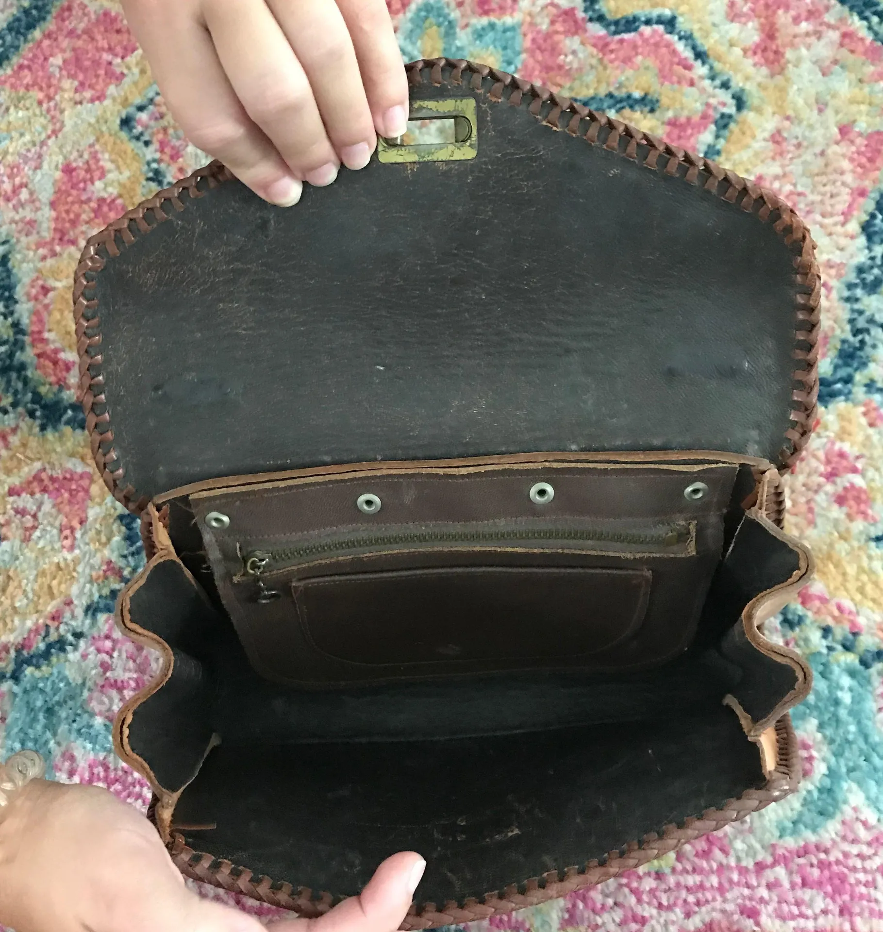 Vintage Boho Tooled Handbag Tan - Image 4