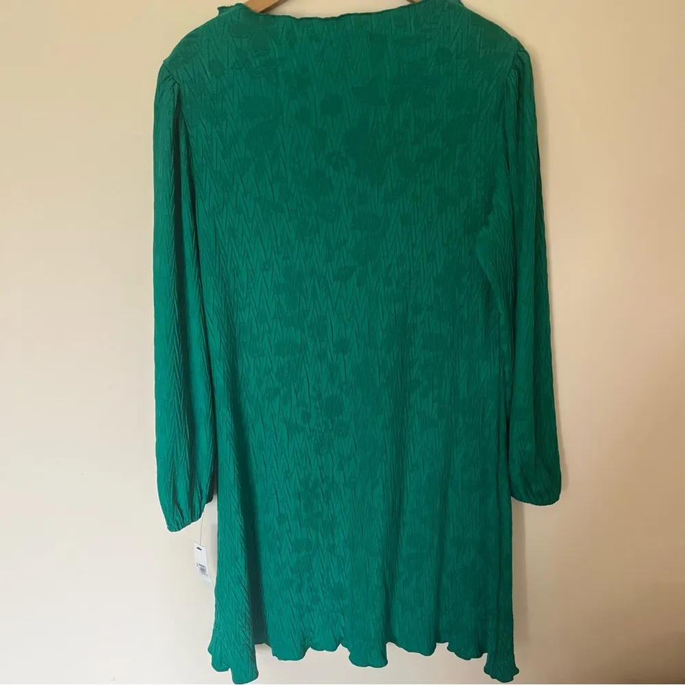NWT Maggy London Lrg Mock Neck Jacquard Swing Dress Emerald Green Bishop Sleeve - Image 15