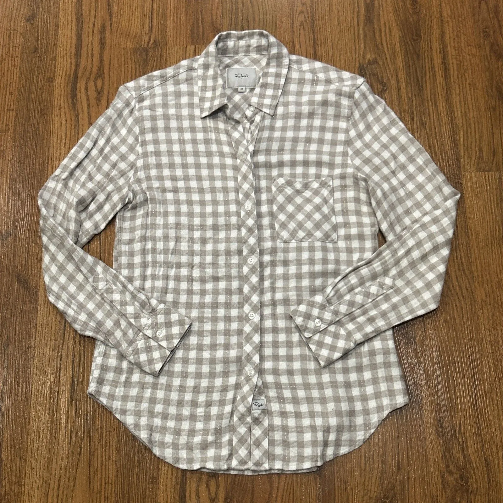 Rails Shirt Womens XS Plaid Flannel Button Down Hunter Long Sleeve Cream Tan - Image 2