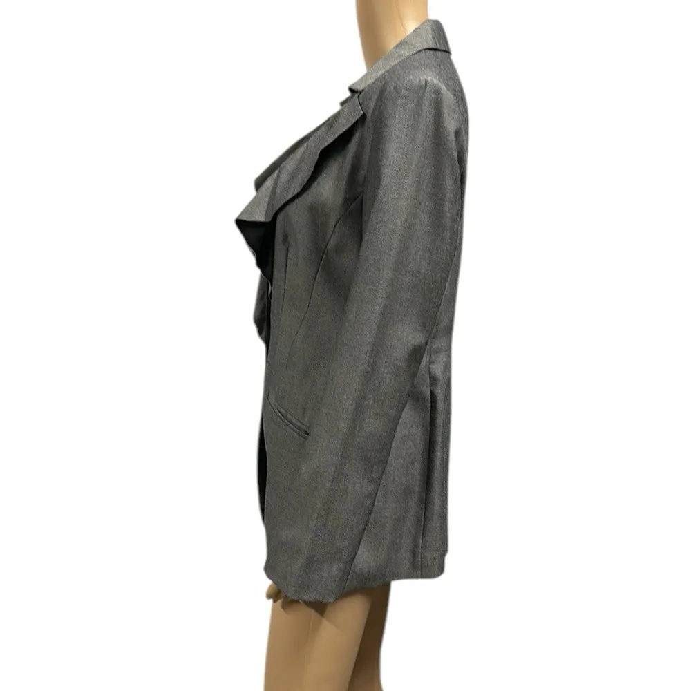 White House Black Market Blazer Jacket Ruffled Lapel Salt Pepper Womens Small - Image 4