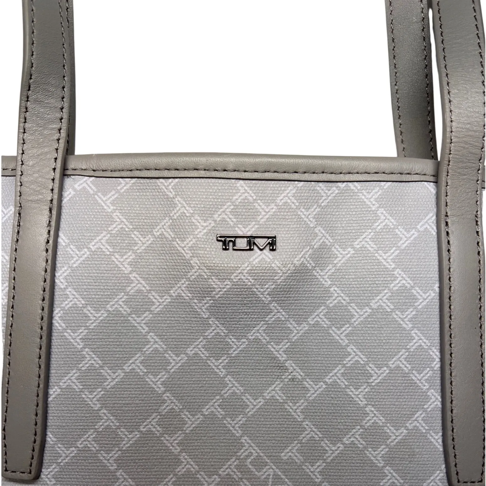 TUMI Everyday Tote Gray Coated Canvas Leather Handles Large Zip Top Travel VGUC - Image 3