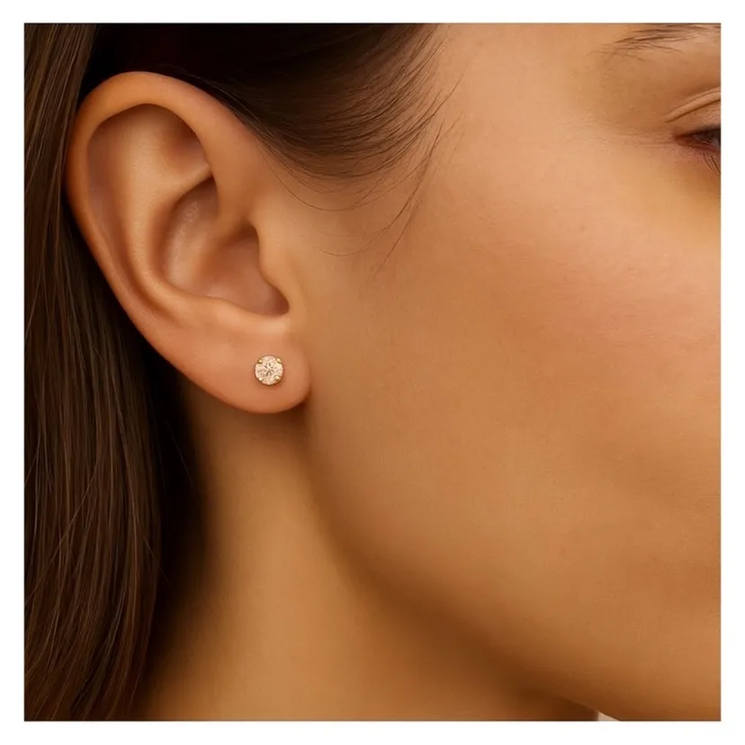 14K Gold Plated 4mm CZ Stud Earrings – Classic Clear Cubic Zirconia Posts - Image 2