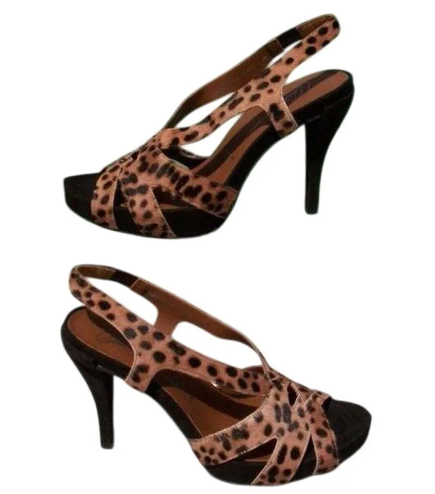 Donald Pliner Brown Hair Calf Animal Print Leather Shoe Slingback Suede $345 NIB Size 6.5 - Image 3