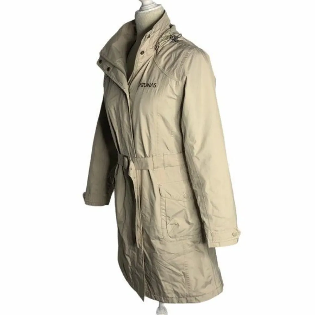 Atunas Long Trench Rain Coat PrimaLoft Liner S Beige Goretex Hood Pockets Belt - Image 4