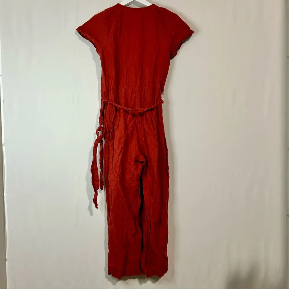 Madewell Women’s Linen Cotton Pleat Sleeve Jumpsuit Red Size 4 EUC - Image 8