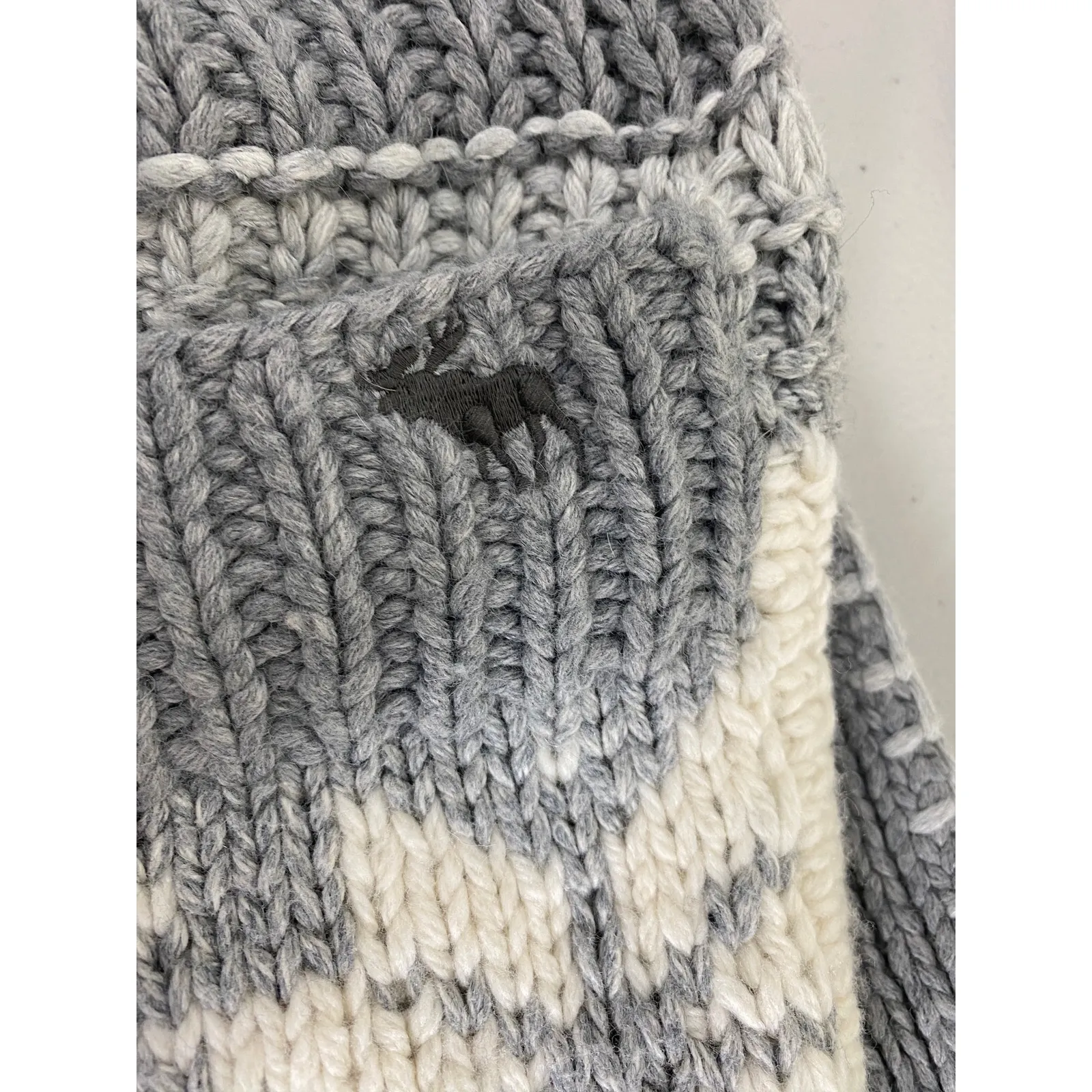 Vintage y2k Abercrombie Wool Gray Cream Patchwork Knit Long Cardigan Sweater XS - Image 6