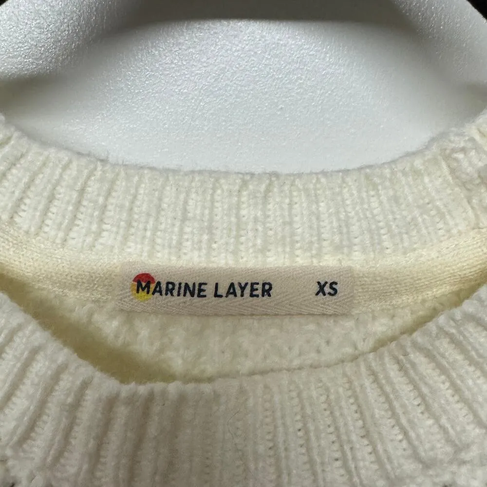 Marine Layer Delaney Raglan Striped Waffle Knit Sweater Cream Red Pink Size XS - Image 6