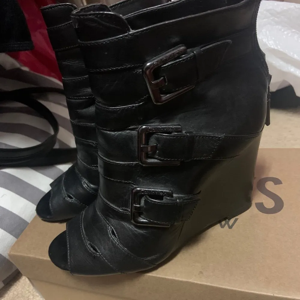 Calvin Klein runway black wedge boot buckles classic goth contemporary designer - Image 2