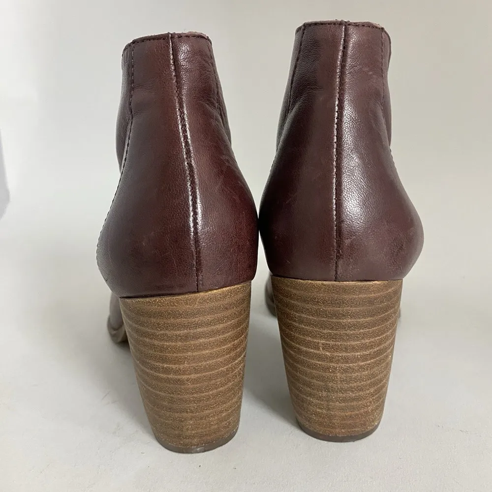 Lucky Brand Joal Bootie Size 6.5 M Raisin Wild Leather Maroon Peep Toe Heel - Image 9