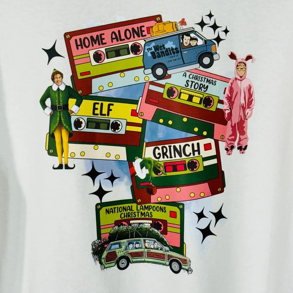 Christmas Holiday Womens Movie Theme Medium White T-Shirt Crew Neck Long Sleeve - Image 2