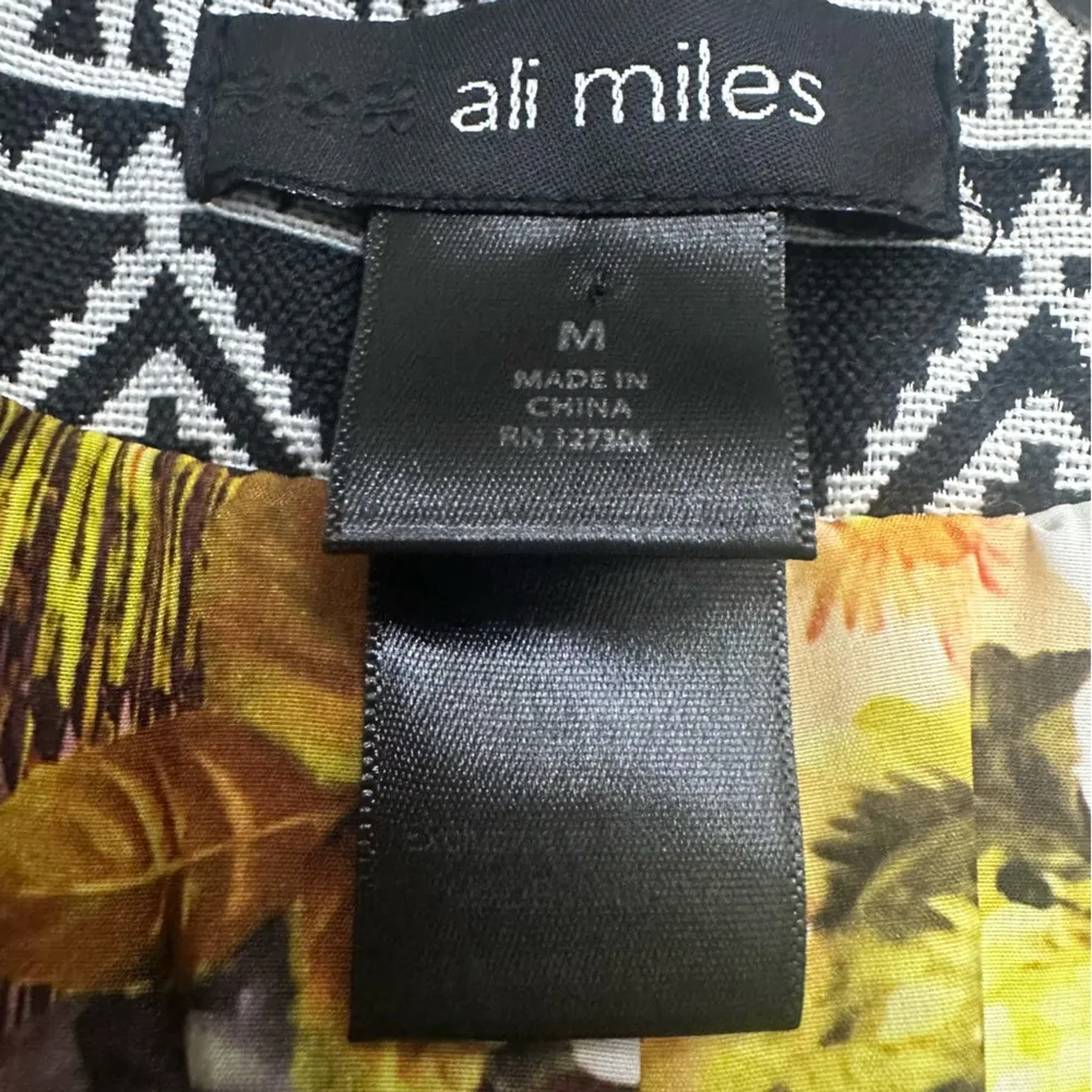 Ali Miles Linen Blend Aztec Print Open Front Boho Tunic Jacket Womens Medium Black - Image 8