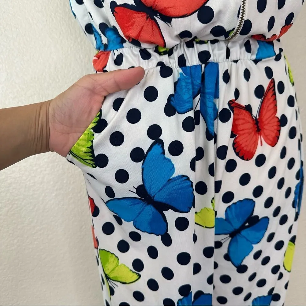 Excup Fashion Butterfly Zipper Front Jersey Knit Sleeveless Jumpsuit, Size 10 White - Image 3