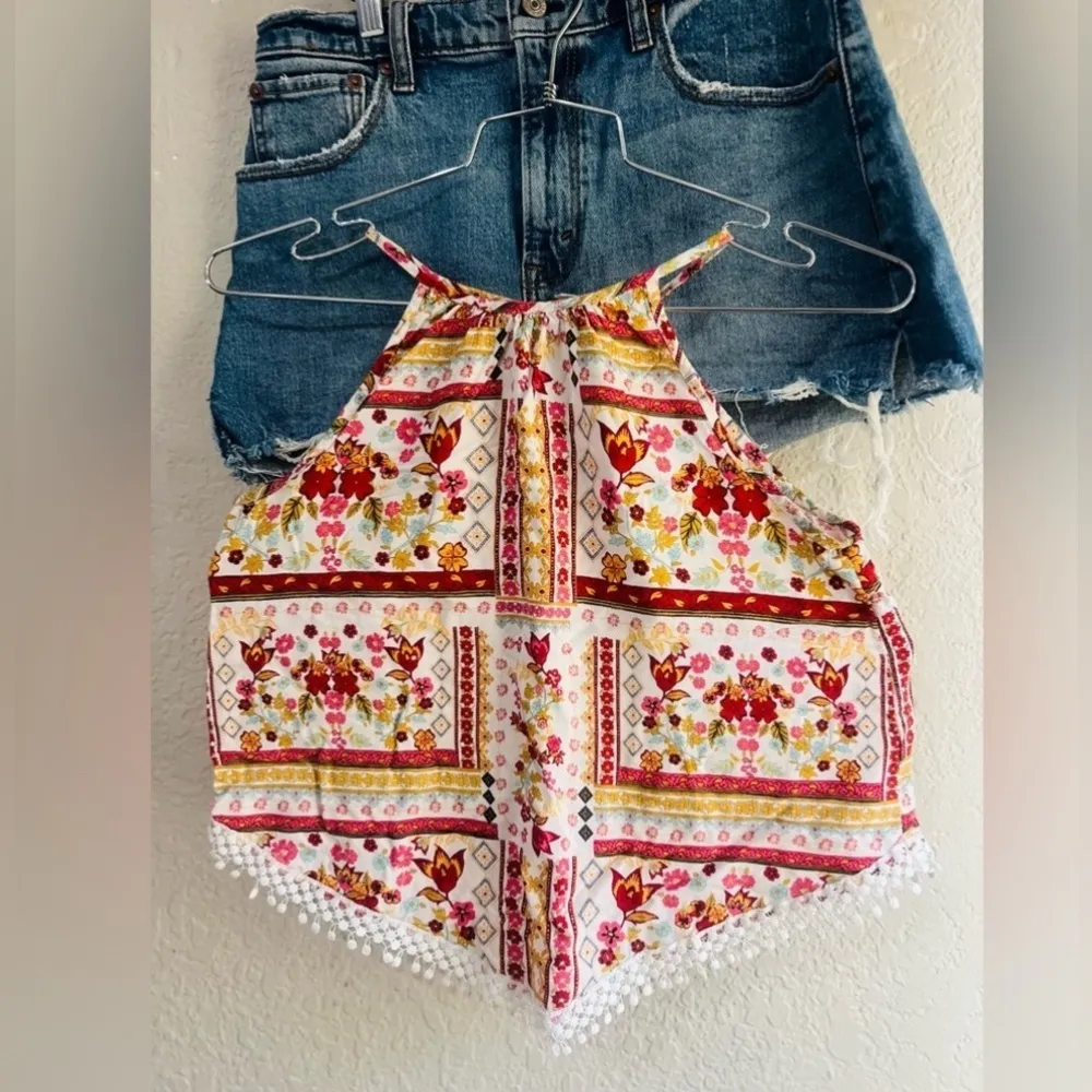 HM COACHELLA OFFICIAL COLLECTION Women's Tank Top Size 6 Keyhole Back Floral - Image 2