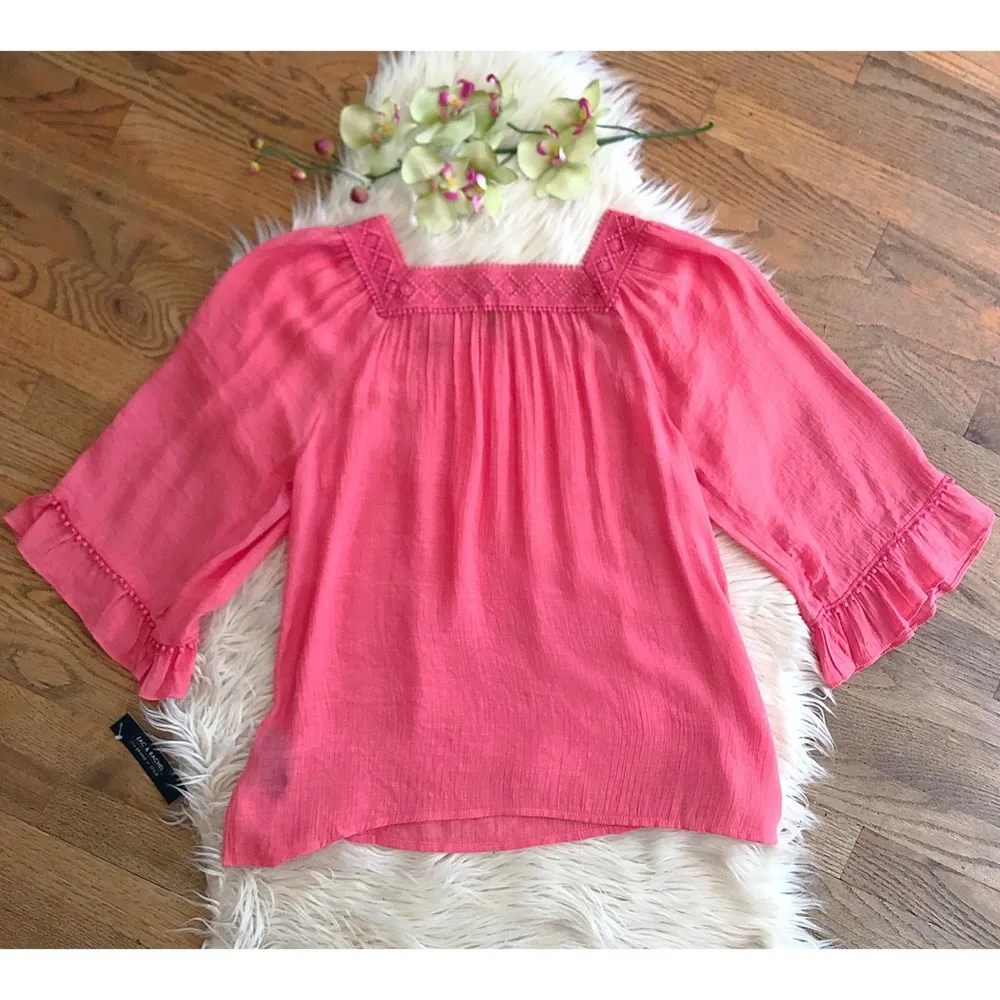 NWT Zac + Rachel Pink Crochet Trim Top - Image 2