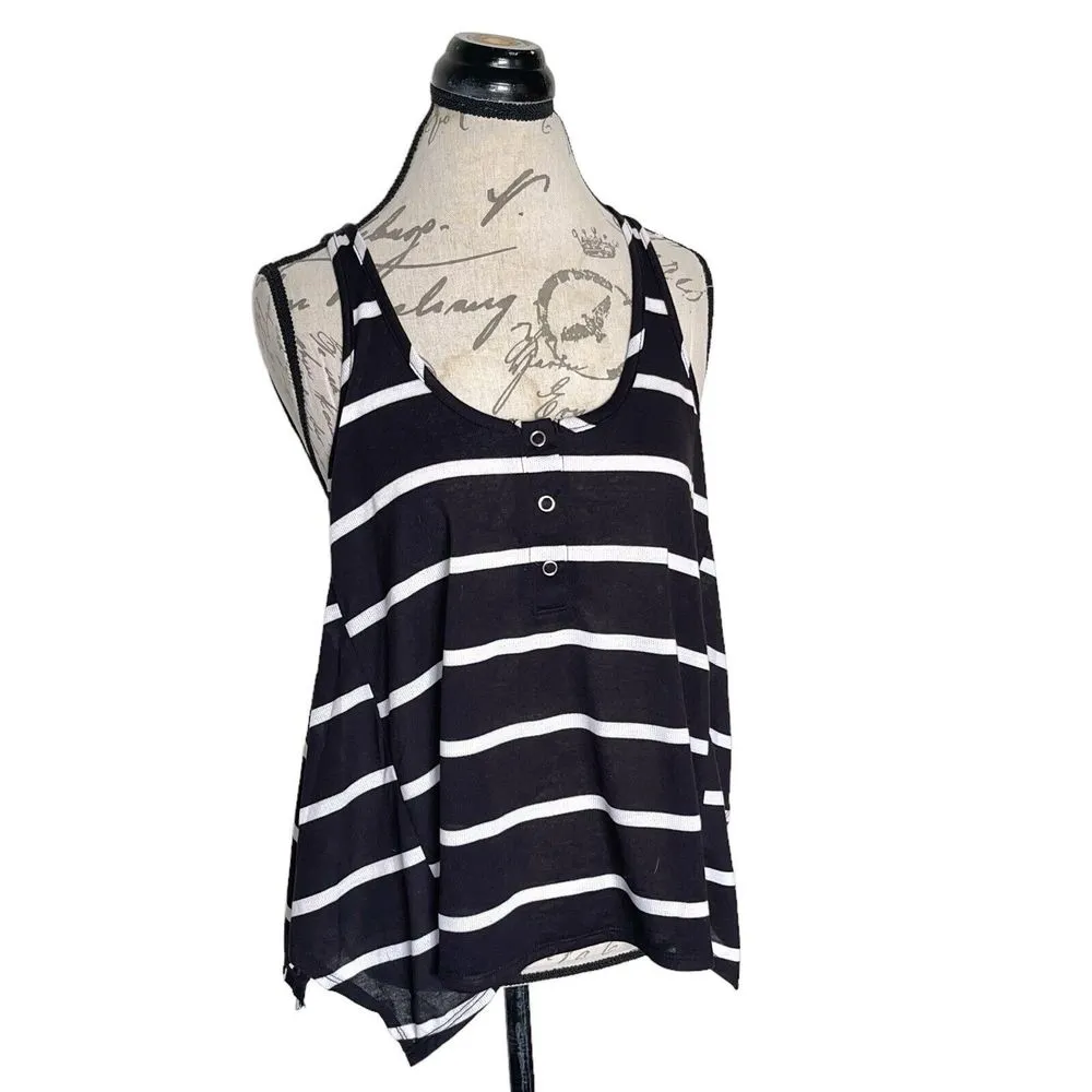 Poof Excellence  Womens Blouse Tank Sz Small Striped Sleeveless Swing High Low - Image 3