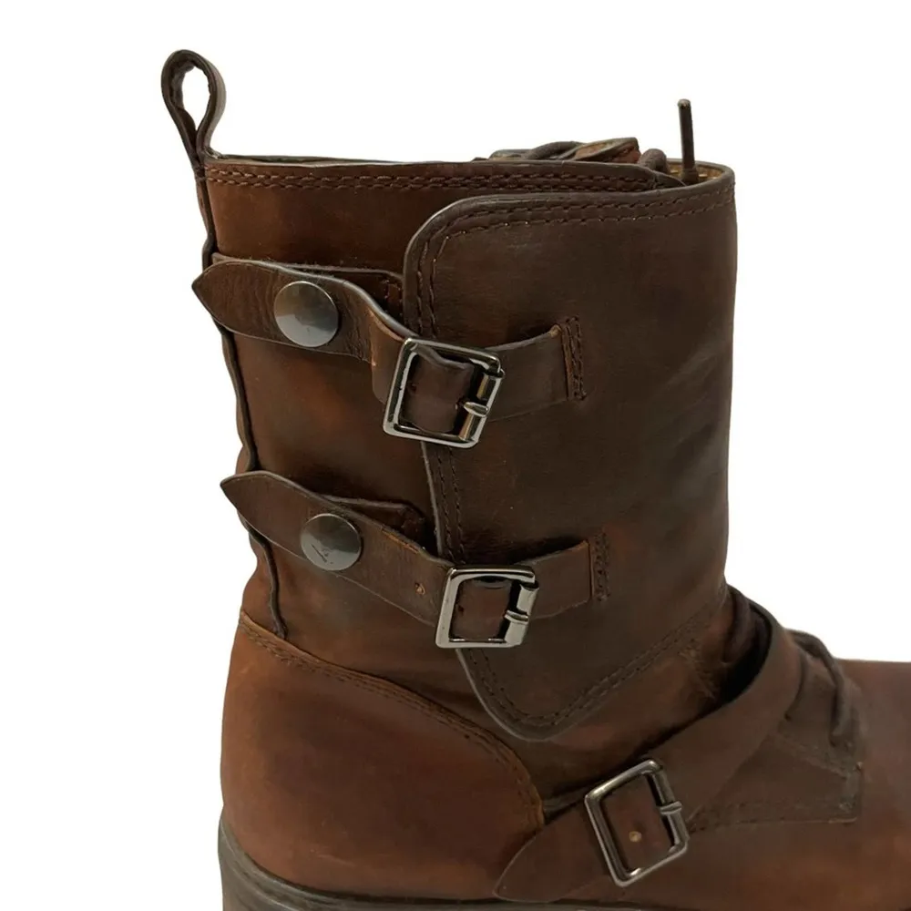 Belle By Sigerson Morrison Brown Leather Snap Buckle Boots Size 8.5 - Image 4