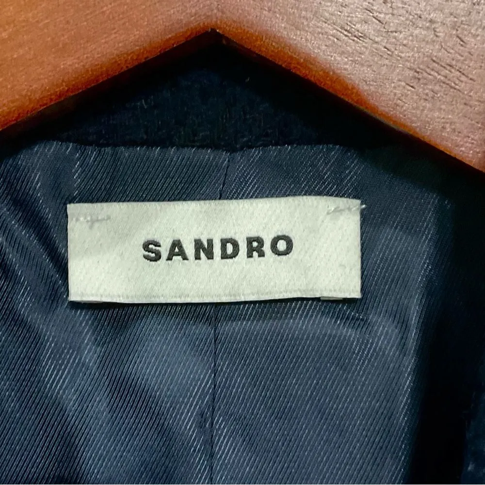 Sandro Noella Navy Tweed Blazer Sz 36 US Sz 4 Braid Trimmed Lined - Image 4