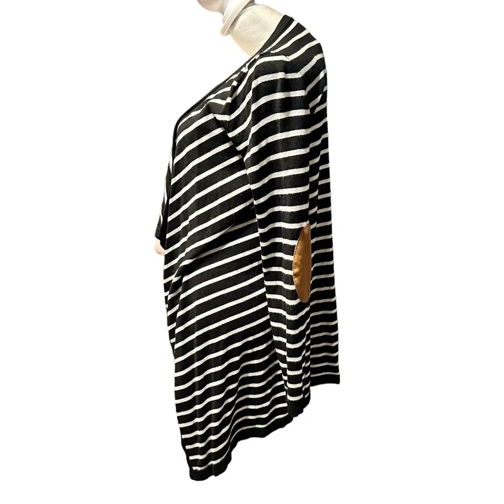 Market & Spruce Sweater Cardigan Black Striped Elbow Patch Long Sleeve S… - Image 2
