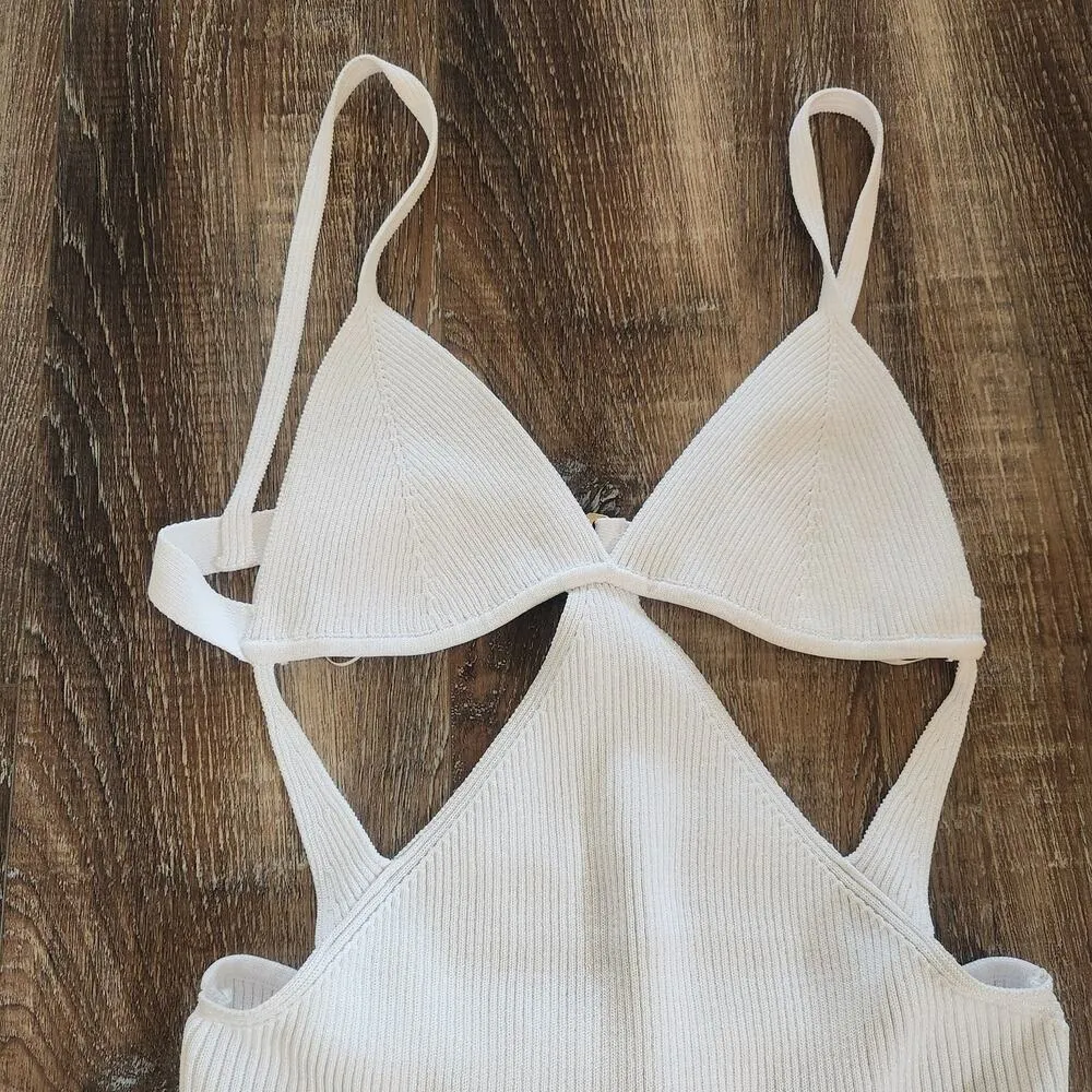 Retrofete Sinclair Rib Knit Dress in White Metallic Size Large NWT Sleeveless - Image 5