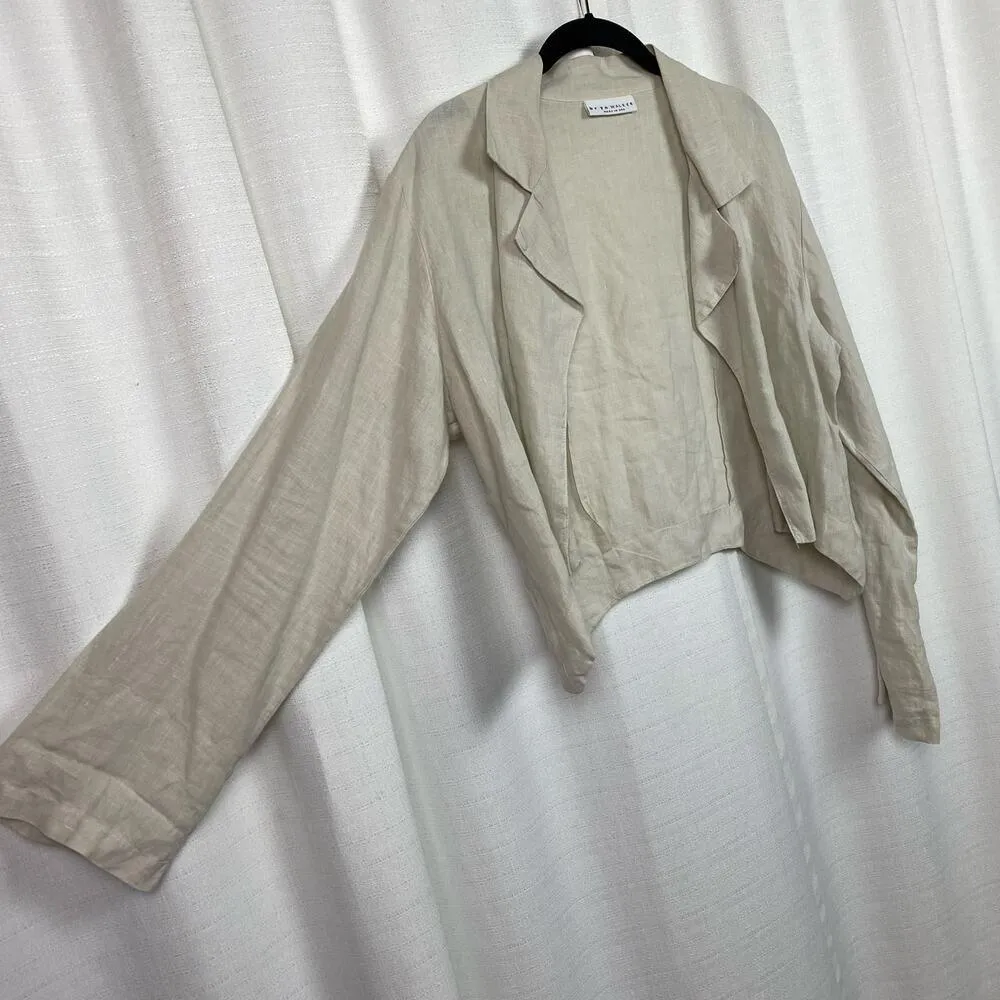 Bryn Walker Beige Linen Cropped Open Front Jacket Sz.M - Image 5