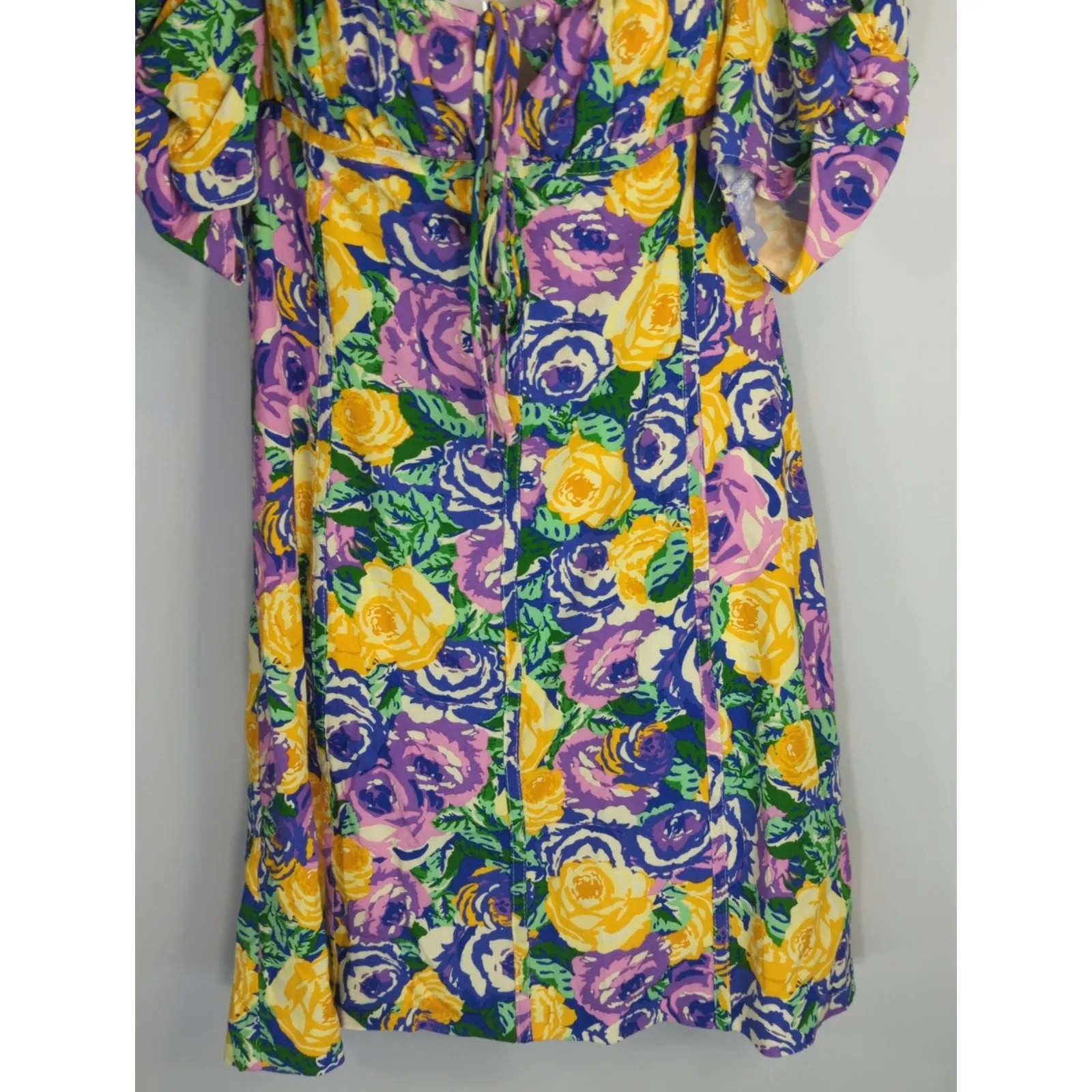 Zara Green Purple Yellow Floral Mini Corset Dress Womens Large Coquette Girl - Image 5