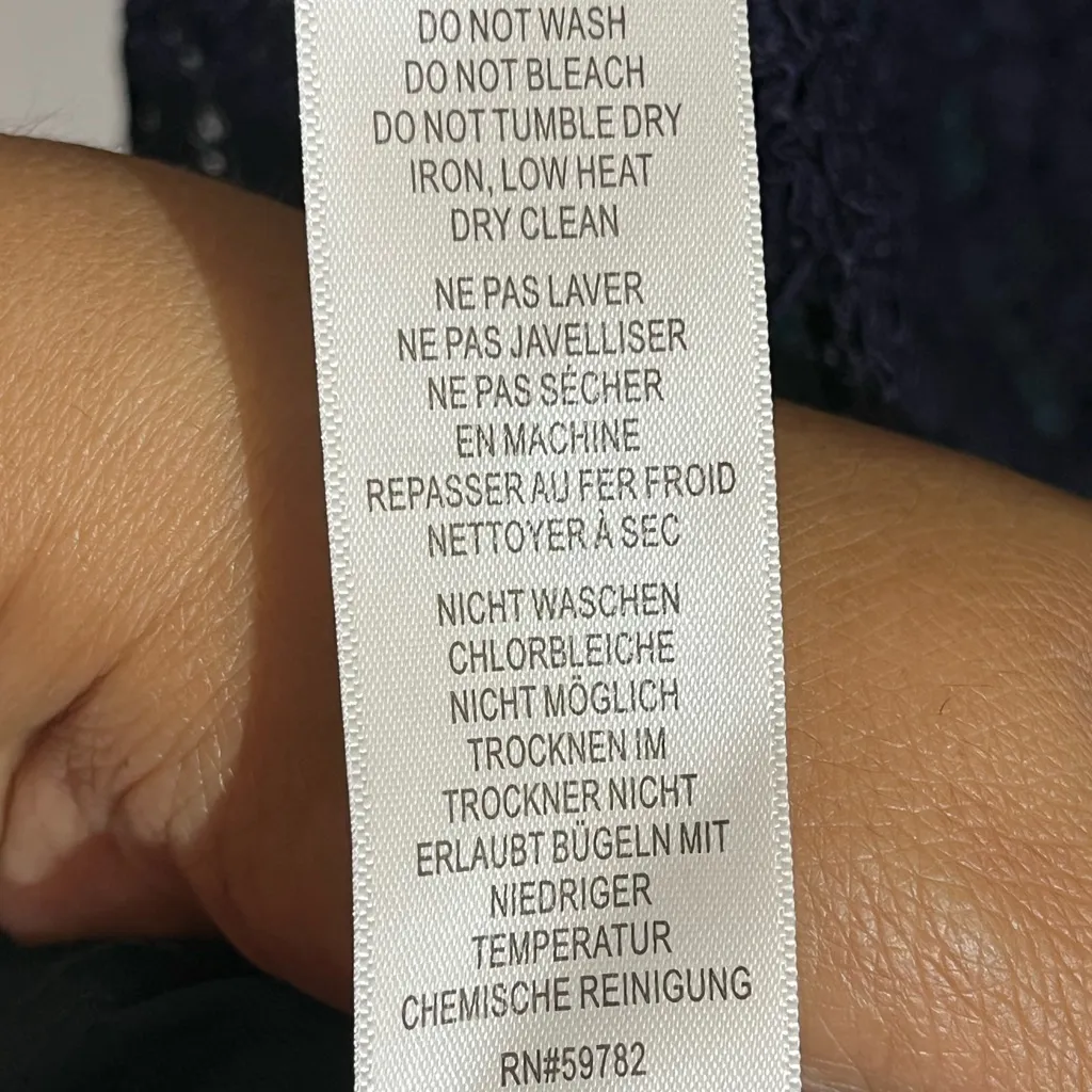 Adrianna Papell Navy Lace Sheath Dress 14 NWT Scallop Neck 3/4 Sleeve - Image 11