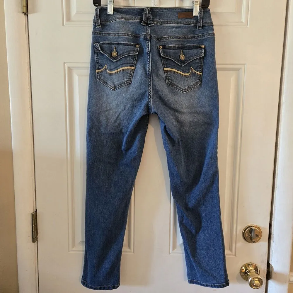 Angels Jeans Women Size 6 Curvy Convertible Denim Y2K Ankle Capris Cropped Pants Blue - Image 2