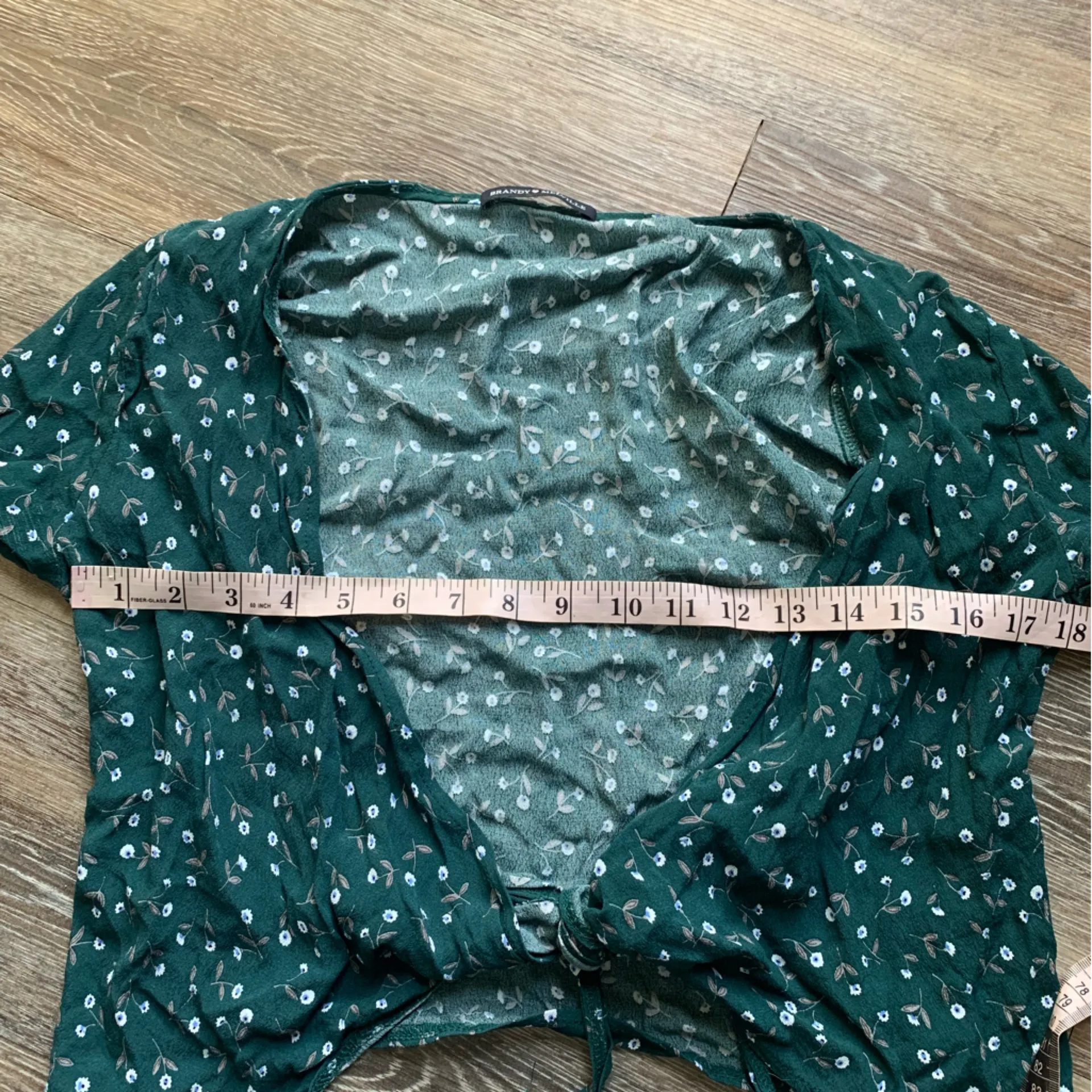 Brandy Melville Floral Green Tie-Front Blouse - Image 5