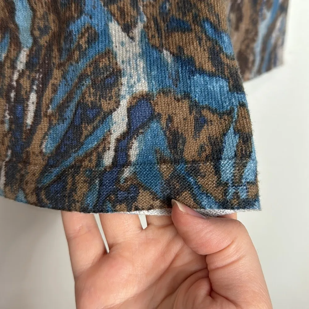 Nic + Zoe Blue & Brown Cowl Neck Lightweight Abstract Print Sweater Size L - Image 7