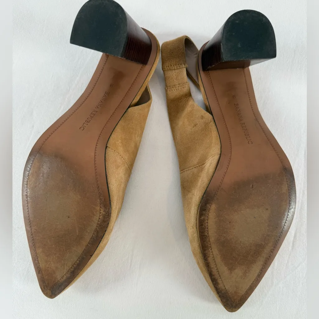 Banana Republic Suede Pointed Toe Block Heel Slingback Pump in Light Brown Sz 9 - Image 9