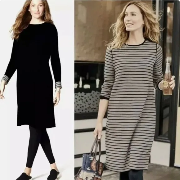 J.Jill Reversible Sweater Dress Black Grey Stripes Cotton Knit Size XS New w/Tag - Image 2