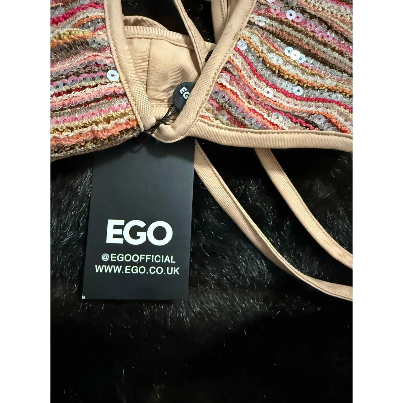 New Ego Beaded Detail Triangle Bikini top Size 8 - Image 3